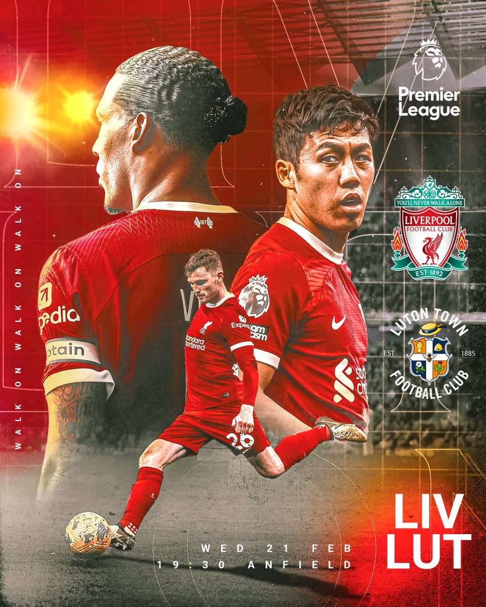 TheYnwaPod's tweet photo. 🔴 IT'S MATCHDAY 🔴 

We're back at Anfield to take on Luton Town in the @premierleague 👊 

#LIVLUT #WalkOn https://t.co/wRd0GH3Btx