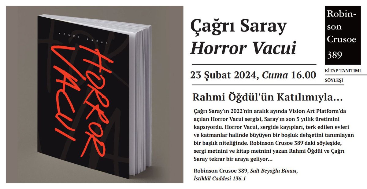 Kitap Tanıtımı, Söyleşi Çağrı Saray | Horror Vacui 23 Şubat 2024, Cuma 16.00 #çağrısaray #horrorvacui