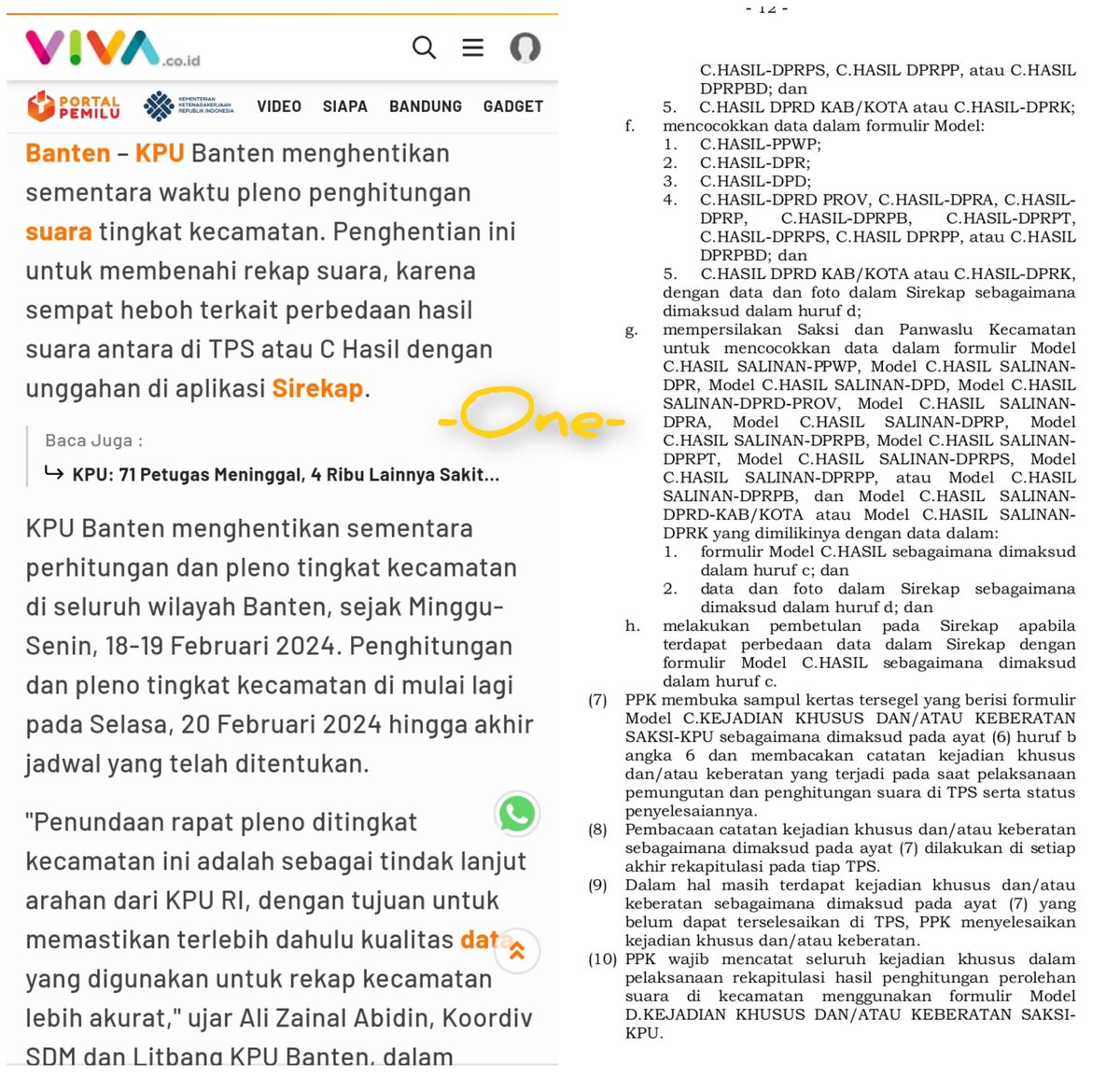 <a href="/Kohun21/">Kohun</a> <a href="/titianggraini/">Titi Anggraini</a> <a href="/perludem/">Perludem</a> <a href="/Metro_TV/">METRO TV</a> <a href="/cakimiNOW/">A Muhaimin Iskandar</a> <a href="/TofaJubirAmin/">MUSTOFA NAHRA</a> <a href="/tomlembong/">Tom Lembong</a> <a href="/msaid_didu/">Muhammad Said Didu</a> <a href="/DPP_PKB/">DPP PKB</a> <a href="/PKSejahtera/">DPP PKS</a> <a href="/NasDem/">Partai NasDem</a> <a href="/DPP_PartaiUmmat/">DPP Partai Ummat</a> <a href="/RidhoRahmadi85/">Ridho Rahmadi</a> <a href="/satriohendri/">Hendri Satrio #Hensa</a> Apa motif/tujuan <a href="/KPU_ID/">KPU RI</a> SENGAJA arahkan KPU Daerah untuk hentikan Rekapitulasi Manual perolehan suara tingkat Kecamatan?
Padahal Pasal 5 Ayat 6 poin h, menegaskan jika berbeda dengan form C Hasil maka SiRekap harus dibetulkan/diubah. Bukan malah menghentikan Rekapitulasi Manual.