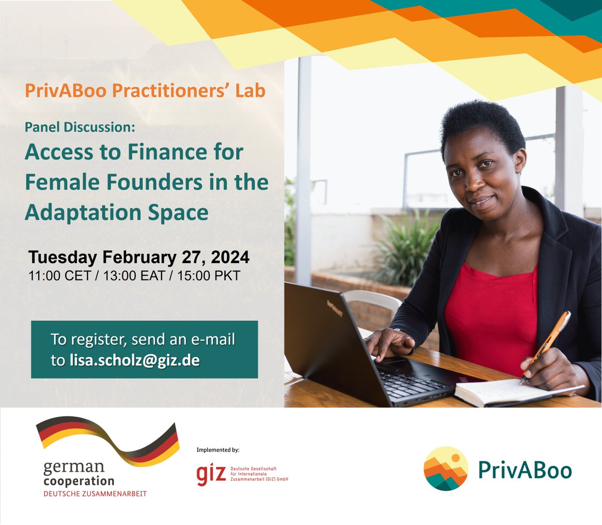 🚀Dive into the challenges female entrepreneurs face in accessing finance and explore actionable solutions with our panelists! Join us to empower women in business and foster a more inclusive investment ecosystem for climate adaptation #PrivABoo #FemaleFounders #AdaptationFinance