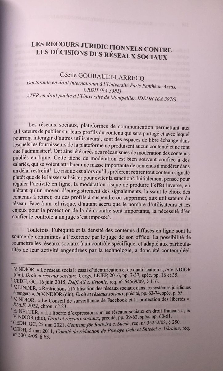 Publication - 'Les recours juridictionnels contre les décisions des réseaux sociaux', in @Raphnin et Éloise Petit-Prévost-Weygand (dir.), Réseaux sociaux et droit transnational, Paris, Lexis Nexis, 2024, pp. 133-143