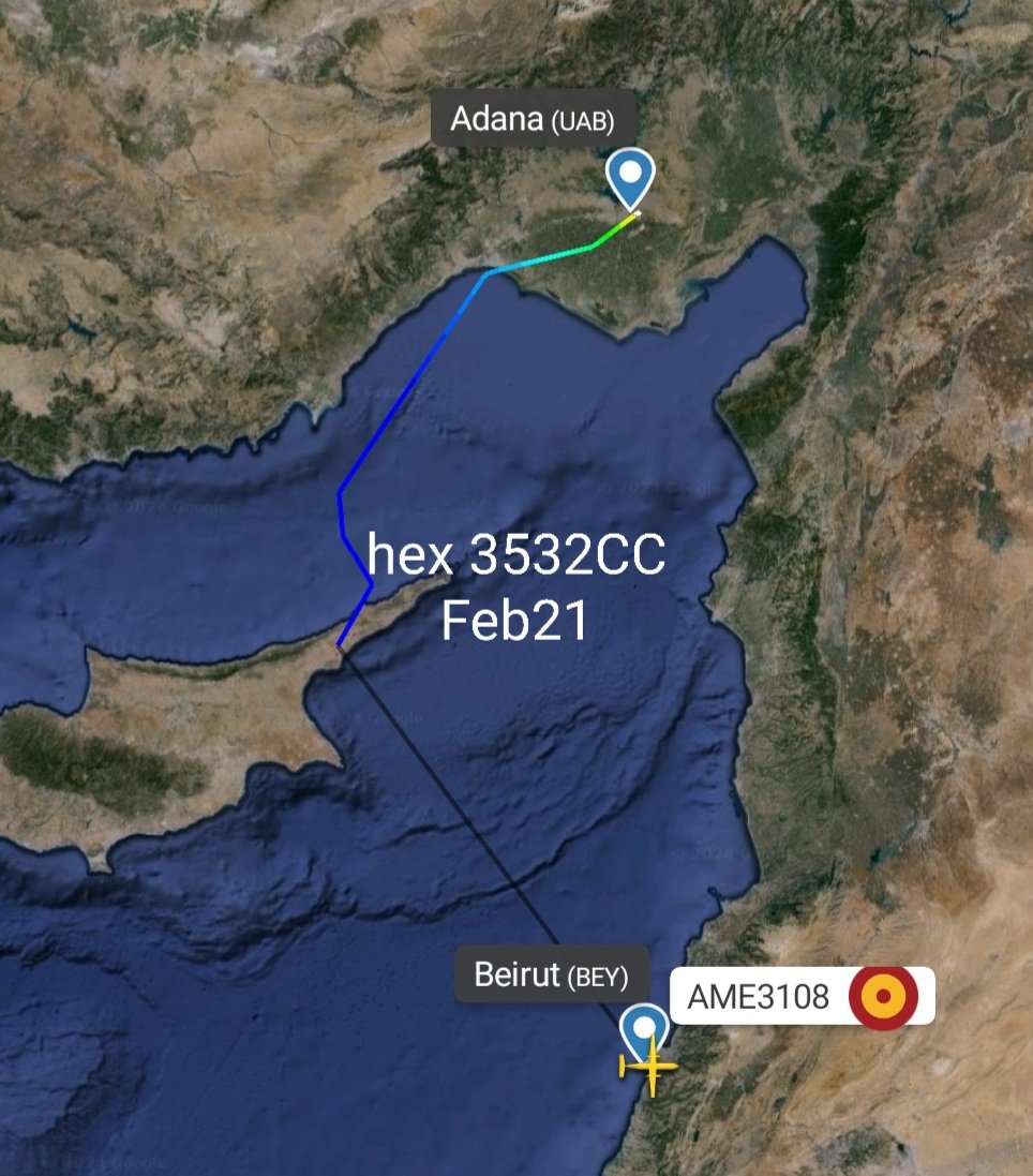 LebanonJets's tweet photo. Military: #Spain AirForce A400M T23-12 hex #3532CC as #AME3108 arrived in #Beirut from #Adana #Incirlik Air Base, next to #Zaragoza https://t.co/WVTafRtYCM