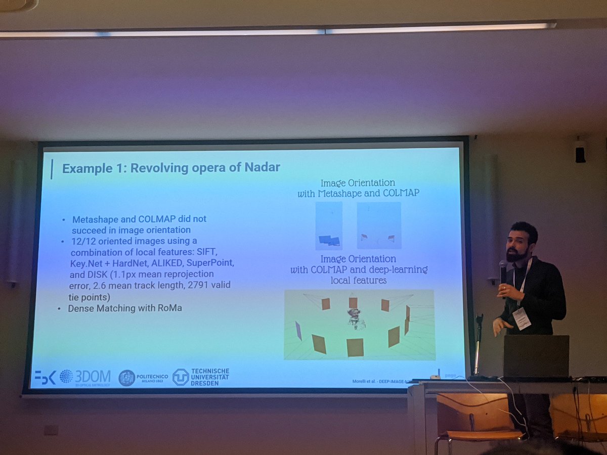 francescoioli's tweet image. 📣 Nice presentation of #DeepImageMatching by @lcmorelli3 (@3DOMFBK) at @isprs 3D-Arch Siena (Italy). 
📷 Luca presented our tool for multi-view image matching that allows for using both hand-crafted and DL features with a single easy-to-use interface.
🔗github.com/3DOM-FBK/deep-…