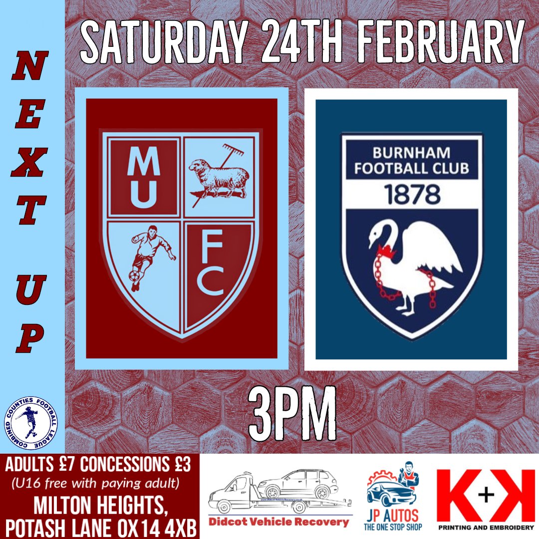 Next Up.
This Saturday is the beginning of 11 games in 5 weeks, as the end of the season starts to approach.
<a href="/BurnhamFC1878/">Burnham Football Club</a> are the visitors to The Heights this weekend in the Combined Counties Premier North. Kick off 3pm.
#UTM