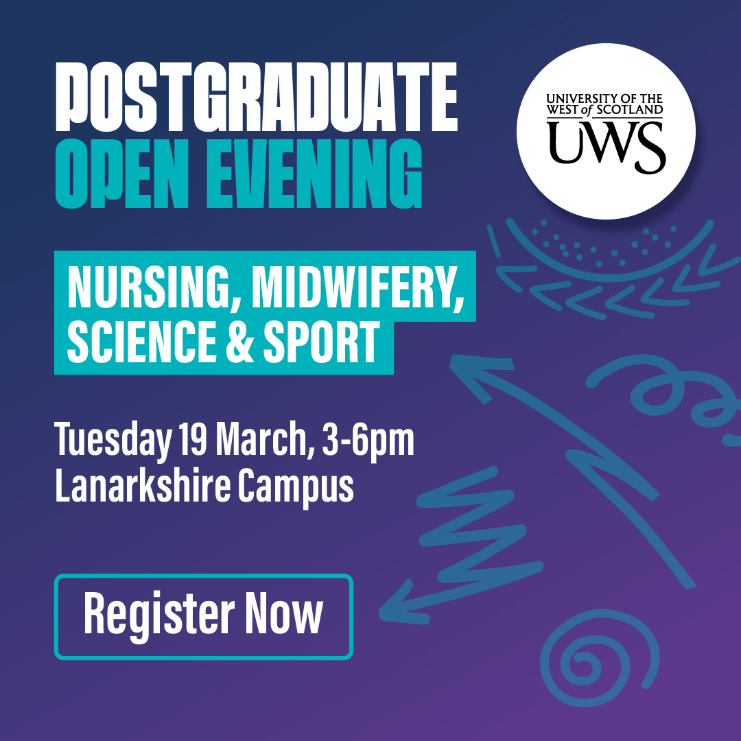 Find your place in Health and Life Sciences at UWS! Join our Postgraduate Open Evening on 19th March to experience #LifeAtUWS, explore our world-class facilities and meet current students and academics. Register now: eventbrite.co.uk/myevent?eid=83…