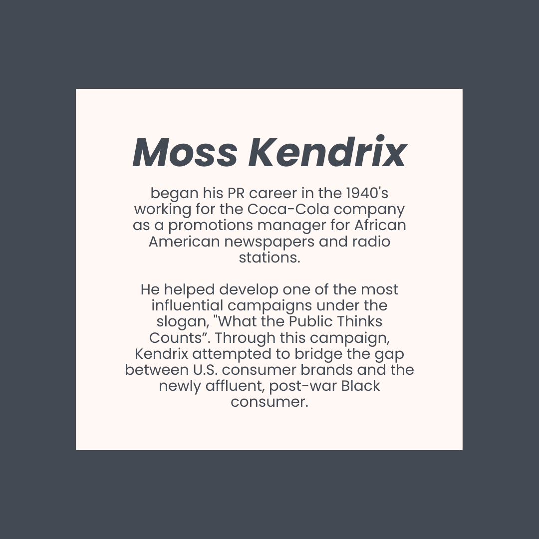 PR_Chirp's tweet image. Moss Kendrix (1917-1989) was a highly influential figure in the Public Relations field during the Civil Rights movement. Swipe to learn more about his legacy! #BlackHistory #BlackHistoryMonth #BHM #Marketing #PR #PublicRelations #B2BPublicRelations #B2BMarketing #MossKendrix