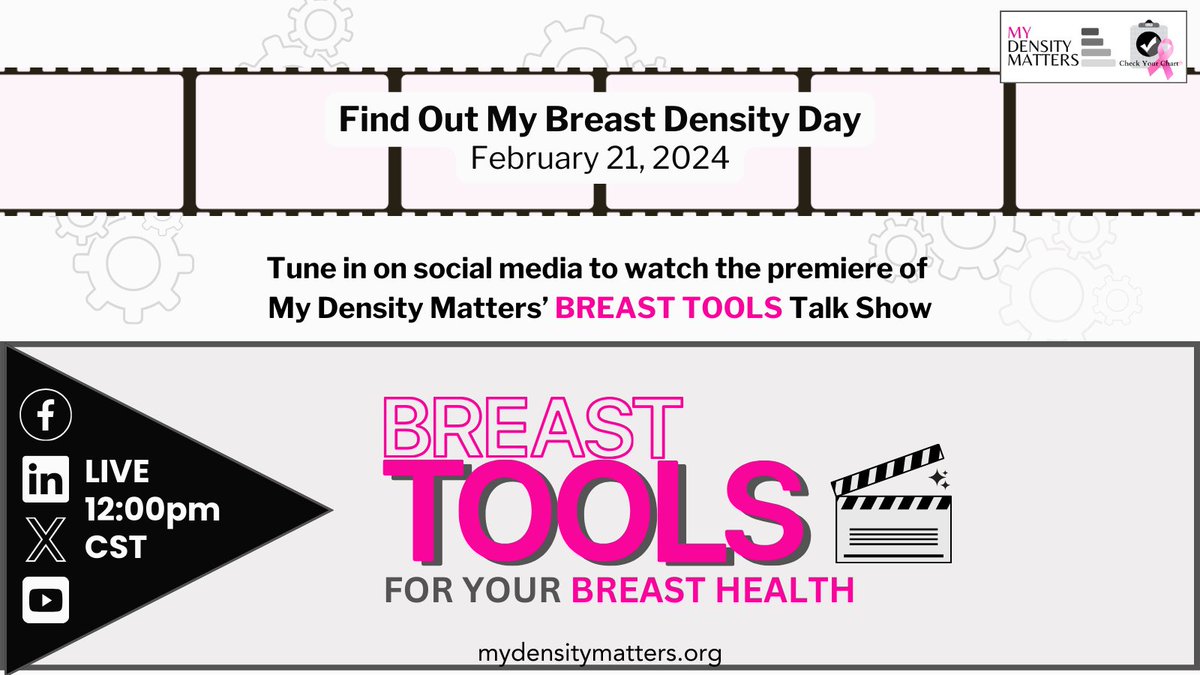 mydensitymatter's tweet photo. Today is FIND OUT MY BREAST DENSITY DAY!

Join us at Noon CST on your favorite social media platform as we go LIVE and discuss our Breast Tools and how they can help you stay on top of your breast health. 

#densitytime #mydensitymatters #checkyourchart https://t.co/NKLhqxXWul