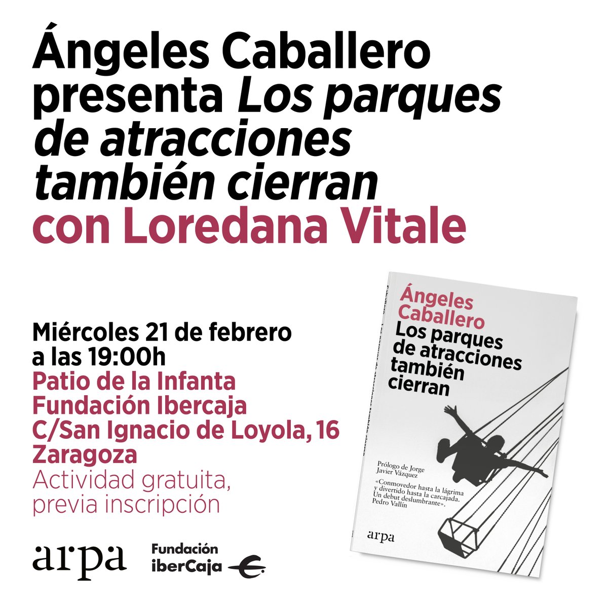 Esta tarde llevamos el parque de atracciones a Zaragoza. Mi hija solo lo considerará un triunfo si acuden Naiara y Juanjo de OT porque son para ella personas de máximo interés. A ver si hay suerte. Gracias, <a href="/FundIbercaja/">Fundación Ibercaja</a> y <a href="/LoredanaVitale/">Loredana Vitale</a> por hacer posible esta presentación.