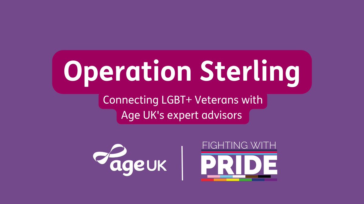 Discover #OperationSterling – a partnership between Age UK and @fightingwpride, dedicated to supporting older LGBT+ veterans. Our experts are ready to provide telephone-based advice with a focus on financial support. Find out more and get in touch 👉 bit.ly/490FZAT