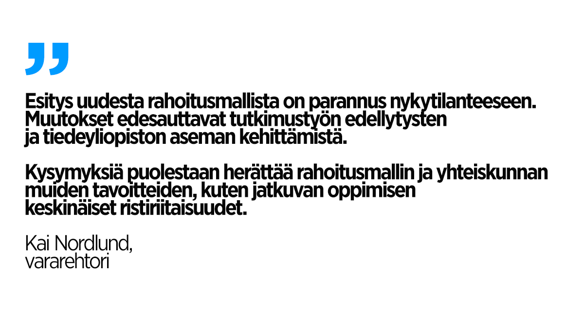 Esitys yliopistojen rahoitusmalliksi:

👍🏻 tutkimuksen painoarvon nosto
👎🏻 ensikertalaisuuden painotus useilla päällekkäisillä indikaattoreilla
❓ rajalliset mahdollisuutemme vaikuttaa valmistumisen nopeuteen

Lue vararehtori @kai_nordlund kirjoitus: brnw.ch/21wHaH5