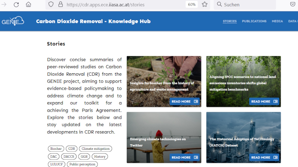 Discover the GENIE #CDR Knowledge Hub! This new website on atmospheric carbon removal provides access to key data sources, plus stories and blogs on research activities. Launched by @MCC_Berlin in collaboration with @IIASAVienna @UWMadison @AarhusUni_int. mcc-berlin.net/en/news/inform…