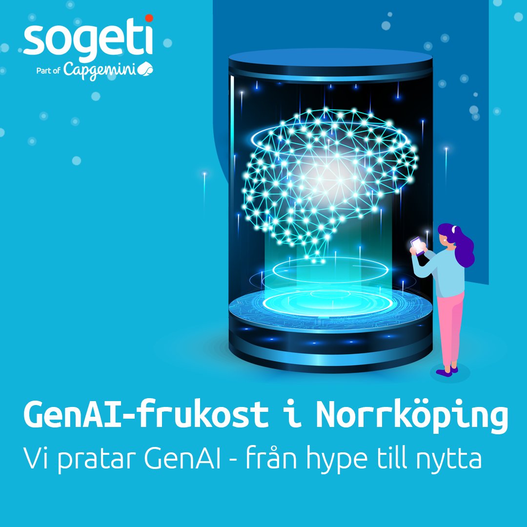 👨‍💻 | Den 7/3 önskar vi bjuda in dig med kollega till ett frukostseminarium i #Norrköping fyllt av innovation, teknik &amp; framtidsdiskussioner om #GenAI. På plats är Kim Berg från #Sogeti som guidar oss genom den snabbt växande världen av #AI.  Anmäl dig här: sogeti.se/utforska/kalen…