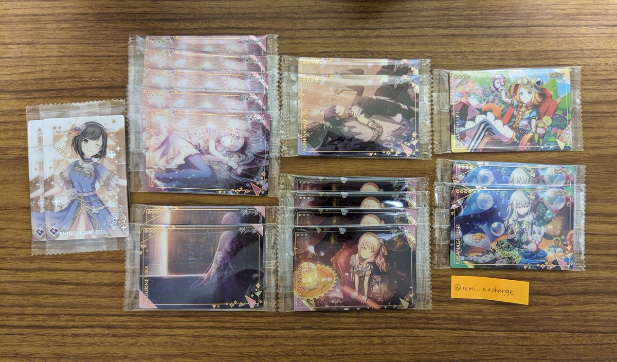 remi_exchange's tweet photo. 【交換】
プロセカ ウエハース 7 

【譲】画像1,2,3(ウエハース7弾) リン ルカ MEIKO 一歌 咲希 志歩 穂波 みのり 遥 雫 こはね 杏 冬弥 寧々 奏 まふゆ 絵名 瑞希

【求】同種 司

☆レア1枚に対しノーマル2枚の方優先
☆纏めての方優先
郵送対応になります。
検索からもお気軽にお声掛けください。 https://t.co/dujCptwCeg