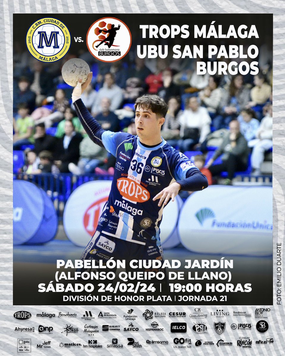 📣Este sábado, nuevo partido en el pabellón Alfonso Queipo de Llano de Ciudad Jardín. 
👉🏻 Nos visitará  el segundo clasificado de la División de Honor Plata, el <a href="/BalonmanoBurgos/">Club Balonmano Burgos</a>, a partir de las 19.00 horas. 
🗣️Afición, necesitamos tu apoyo. 

¡Vamos, <a href="/fTROPS/">TROPS</a>!

<a href="/dxtmalaga/">deportemalaga</a>
