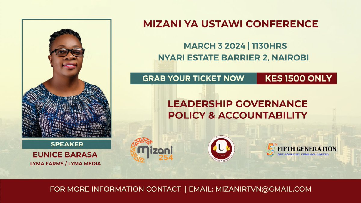 Are you ready for the #MizaniyaUstawi conference?
<a href="/EuniceBBarasa/">Eunice Barasa</a>
Will be speaking on Circular Economy. Fill out the form on the link below to register for your ticket.
Deadline Monday 26th Feb 2024.
<a href="/snaynek5/">Obeds Oriku</a>
<a href="/cyelke/">Centre for Youth Empowerment and Leadership (CYEL)</a>
form.jotform.com/240412183340039

#Mizani254 @Ustawi254