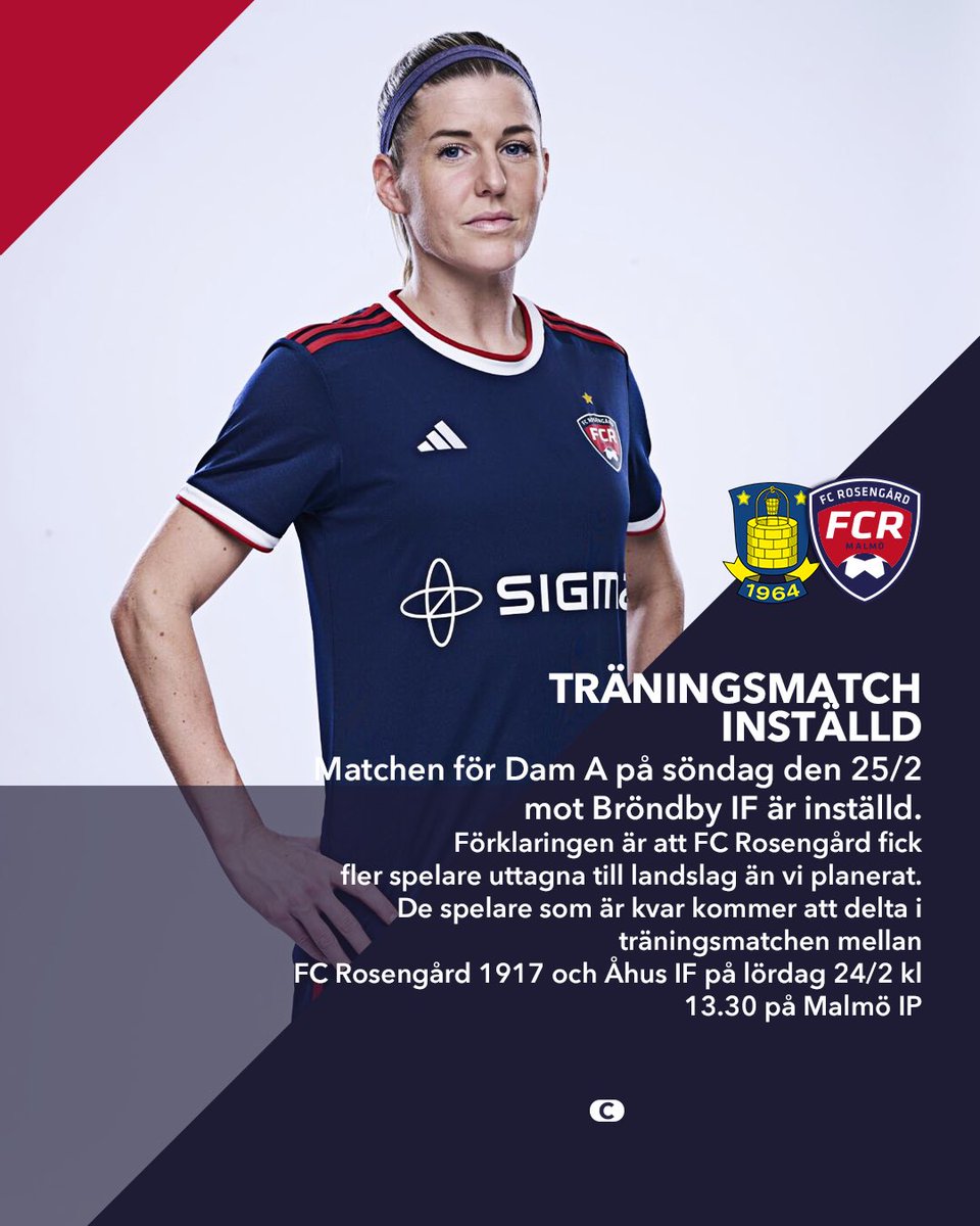 Träningsmatchen den 25/2 mot Bröndby är inställd.