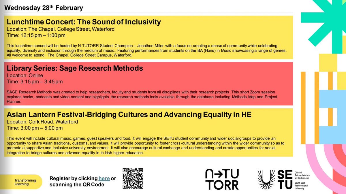 We are delighted to support music degree student and N-TUTORR student champion Jonathan Miller in running this lunchtime concert under the theme of Equality, Diversity & Inclusion @SETUIreland 🎶👏