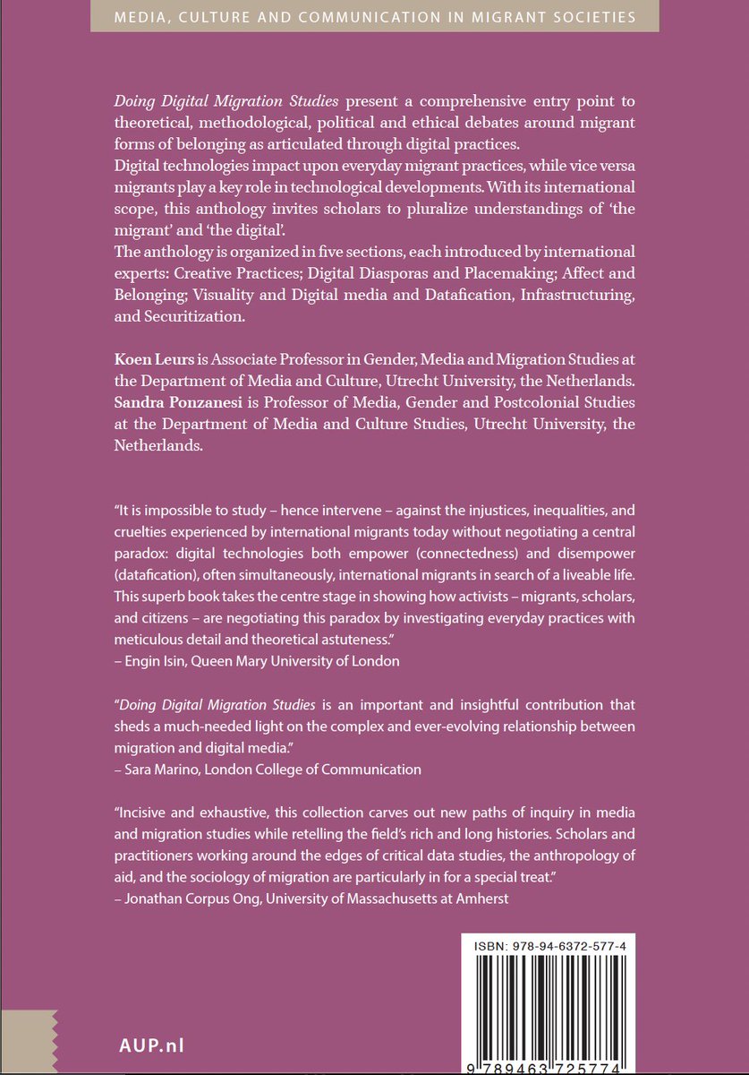 koenleurs's tweet photo. 📓Out now! @SPonzanesi  &amp; I are delighted to announce the publication of the volume ‘Doing Digital Migration Studies: Theories and Practices of the Everyday’ w/
@AmsterdamUPress Links to download individual chapters: https://t.co/LYGybHssxU to full book: https://t.co/vnGyo9NQSa https://t.co/Wxj7pLW3GD