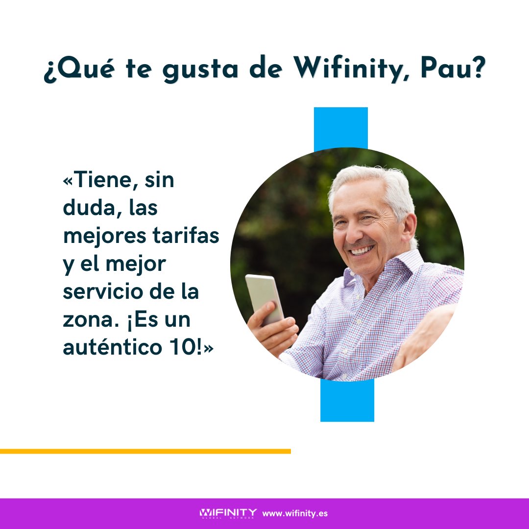Nos encanta conocer lo que piensan nuestros clientes. Por ejemplo, Pau dice que lo que más le gusta es que tenemos las mejores tarifas y el mejor servicio de la zona.

¡Gracias, Pau!

¿Y tú? ¿Te vienes con Wifinity?

📞 925 38 17 32 ✉️ info@wifinity.es

#Wifinity