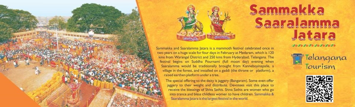 Sammakka and Saaralamma Jatara is a mammoth festival celebrated once in two years on a huge scale for four days in February at Medaram tourism.telangana.gov.in/package/medara…