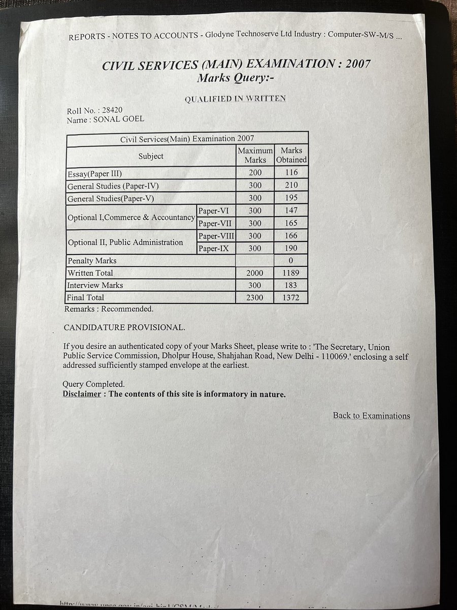 Nostalgic moment as I came across my #UPSC Civil Services 2007 #Mains marksheet, reminding me of the trials and triumphs that led to final selection in #May2008 Results 🙏🏻 I just want to share with the aspirants that in my first attempt, I fell short of getting an Interview call…