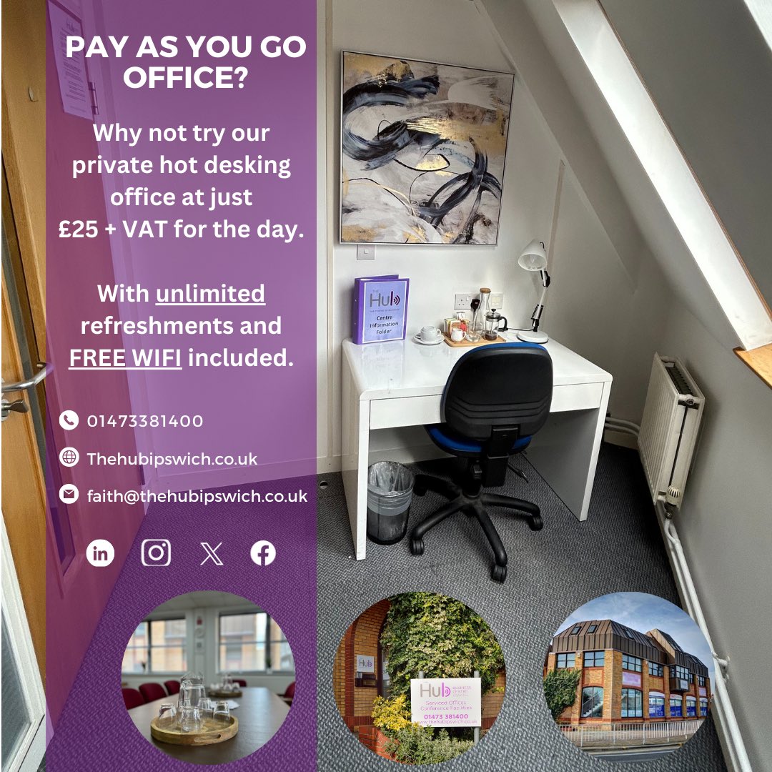 Interested in a flexible private office space you can pay for as you go? Get in touch now to find out more. #privateofficespace #payasyougo #PAYG #flexibility #servicedoffices #businesscentre #thehubbusinesscentreipswich #ipswich #suffolk #localbusiness #familyrun