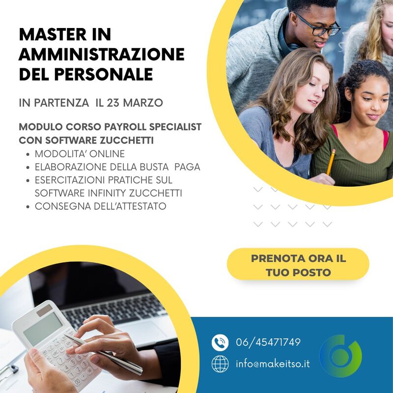 ⏰In partenza l'edizione XXIV del master in #amministrazionedelpersonale, affrettati a contattarci per saperne di più! La partenza del master è il 23 marzo 2024!

📞Per info:
makeitso.it
info@makeitso.it
06/45471749
whatsapp: 375/5483129