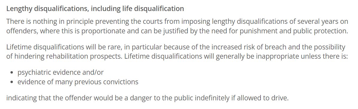 🚨 The Sentencing Council has published a DRAFT guideline on disqualification from driving: sentencingcouncil.org.uk/overarching-gu… Includes suggested guidance on topping up, special reasons, and lifetime bans. It's rather brief. Meatier guidance needed, IMHO.Consultation open 'til 22nd May!