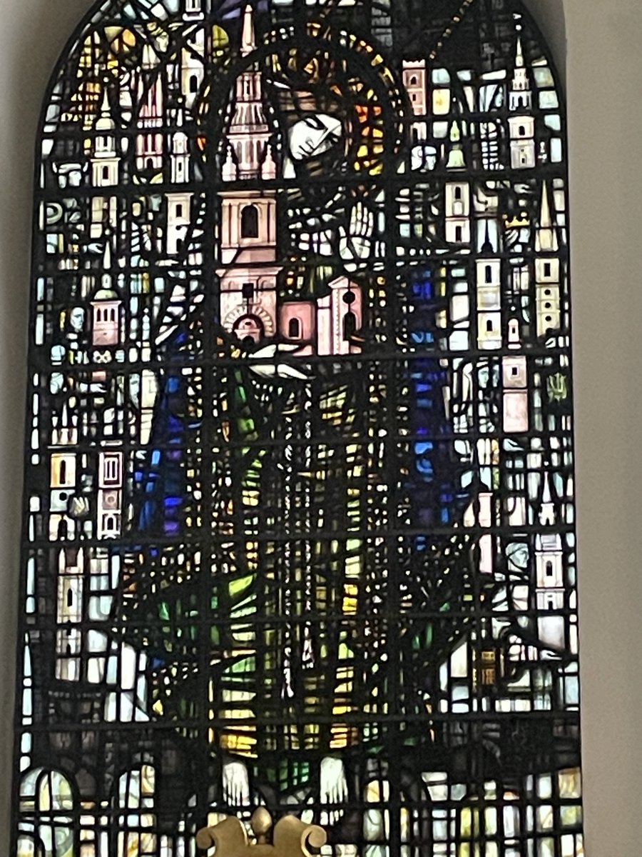 In London yesterday, dipped into St Mary Le Bow church to see these John Hayward windows. Mary protector of that church, and of London. So beautiful and surprising and not another soul there.