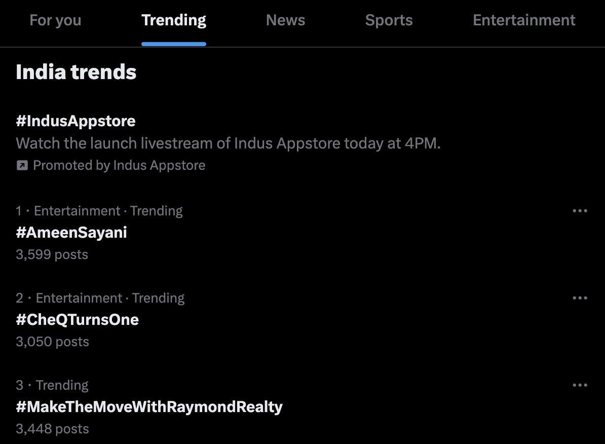 vaibhavmagon's tweet photo. As @CheQ_One turns 1, we are trending. Cheers!
#CheQTurnsOne 🎺 https://t.co/BDGaGNM7xp