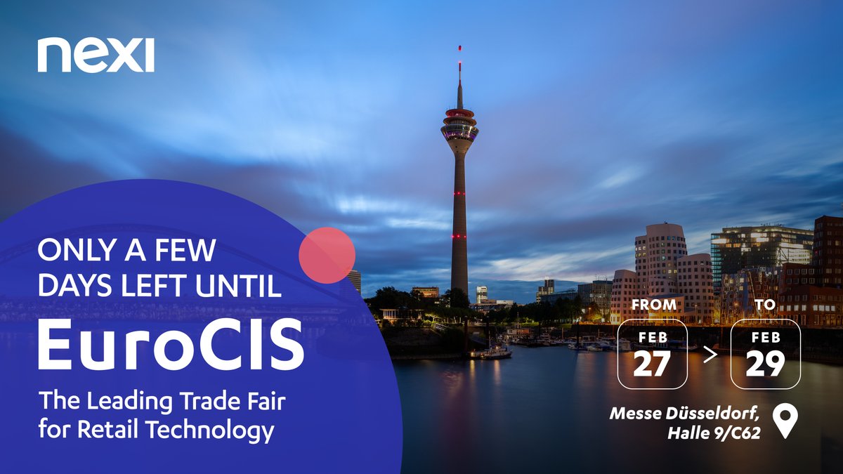 Nexigermany's tweet photo. Nur noch wenige Tage bis zur EuroCIS 2024 in Düsseldorf!
Go for excellence! Sichern Sie sich jetzt noch Ihren Wunschtermin über unser Kontaktformular: https://t.co/1ERv8Y5TqN und tauchen Sie ein in die Zukunft des Zahlungsverkehrs.
#EuroCIS2024 #Payment  #WeAreNexi #ForzaDACH https://t.co/FD1lUdq40X