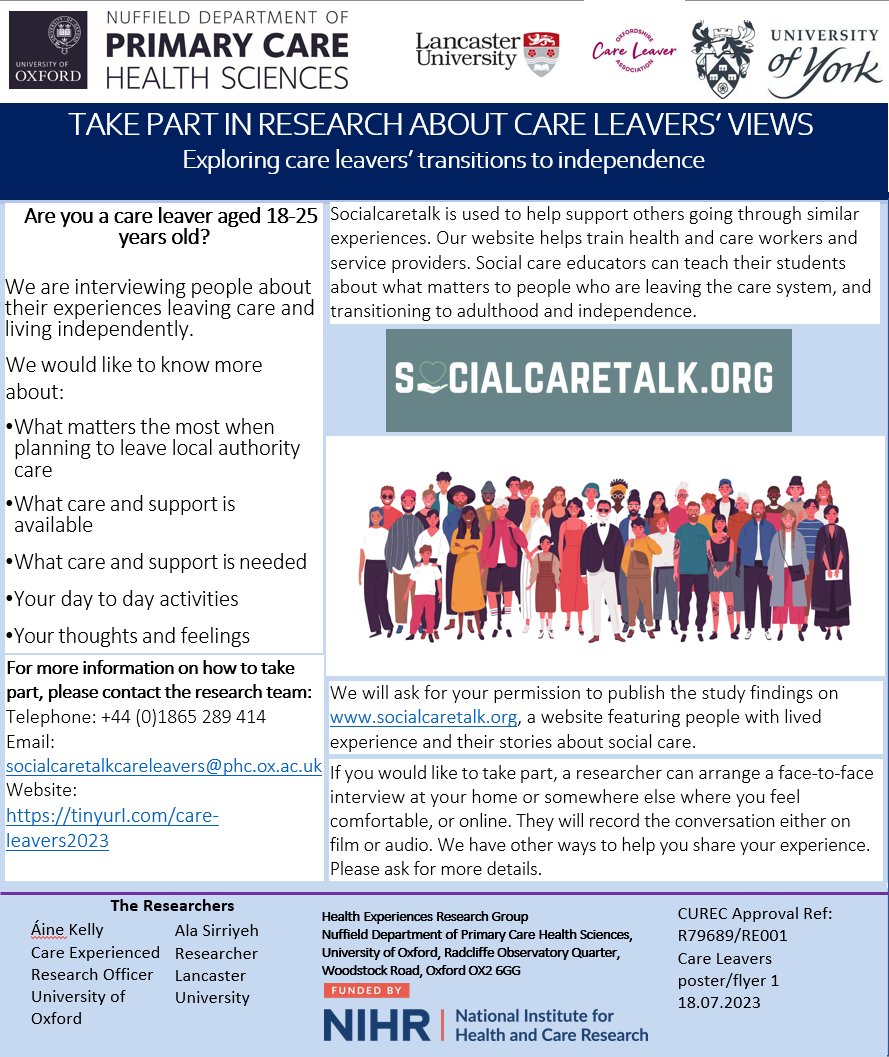 Get involved in research! 

#careleavers #careexperienced #leavingcare #socialcare