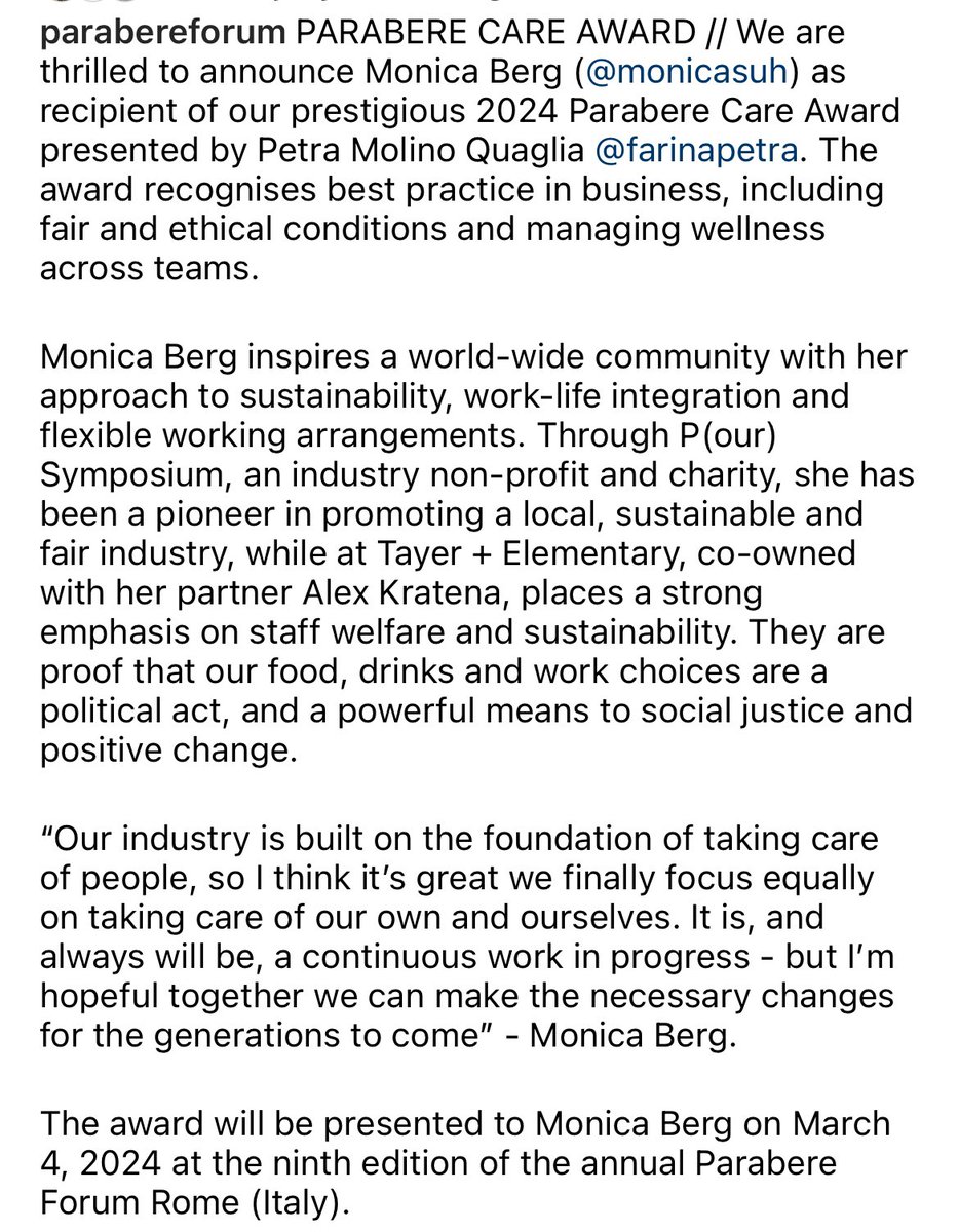 We are thrilled to announce Monica Berg as recipient of our prestigious 2024 Parabere Care Award presented by Petra Molino Quaglia. The award recognises best practice in business, including fair and ethical conditions and managing wellness across teams.  #ParabereForumRoma