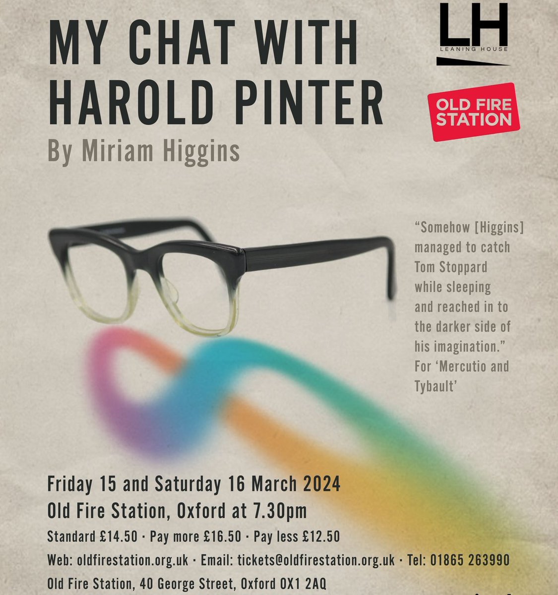 Miriam Higgins (@miriam_higgins) on Twitter photo New play about being ND - My Chat with Harold Pinter. More info (including trigger warnings) and tickets are available here: oldfirestation.org.uk/whats-on/my-ch…
<a href="/ArtsatOFS/">Old Fire Station, Oxford</a> 15&16 March, 7:30pm
<a href="/HouseThatLeans/">Leaning House</a> New play about being ND - My Chat with Harold Pinter. More info (including trigger warnings) and tickets are available here: oldfirestation.org.uk/whats-on/my-ch…
<a href="/ArtsatOFS/">Old Fire Station, Oxford</a> 15&16 March, 7:30pm
<a href="/HouseThatLeans/">Leaning House</a>