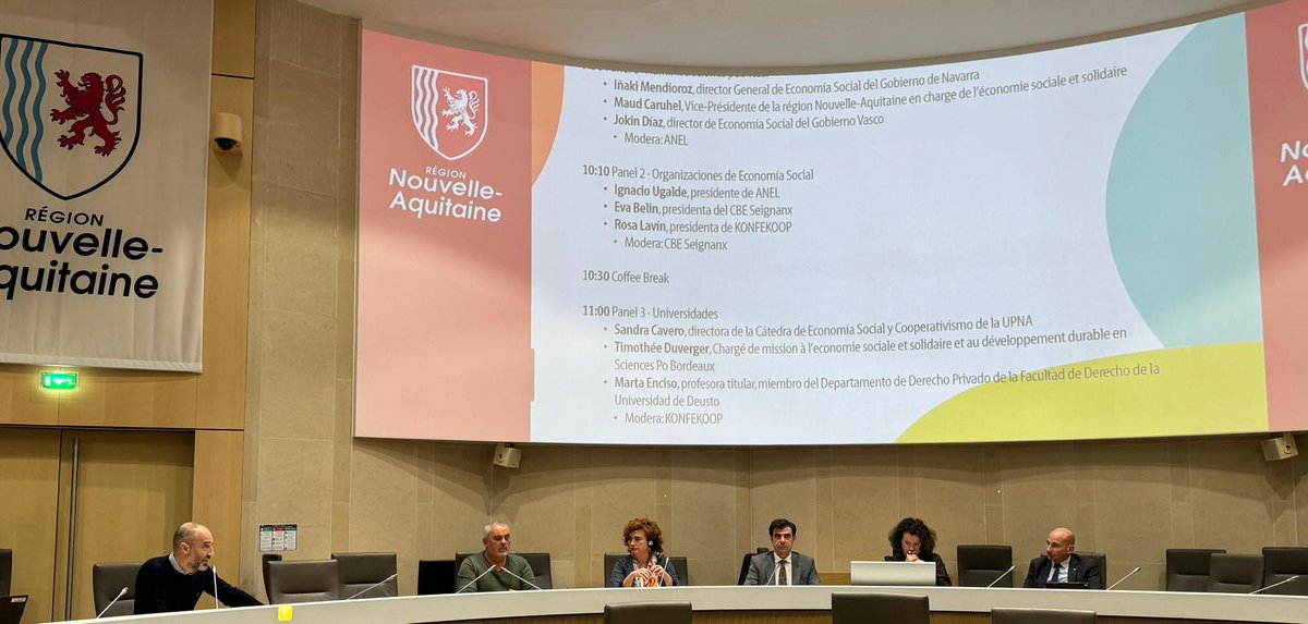 konfekoop's tweet photo. @AnelNavarra @Euroregion_naen @Gob_eus @LanDpto @NvelleAquitaine @gob_na @CaruhelMaud @mathberge Intervención de las organizaciones de la #EconomíaSocial que impulsan #ETESS:

🗣️Rosa Lavín, presidenta de #KONFEKOOP
🗣️Ignacio Ugalde, presidente de #ANEL
🗣️Eva Belin, presidenta de #CBEduSeignanx https://t.co/HGj7WKvdml