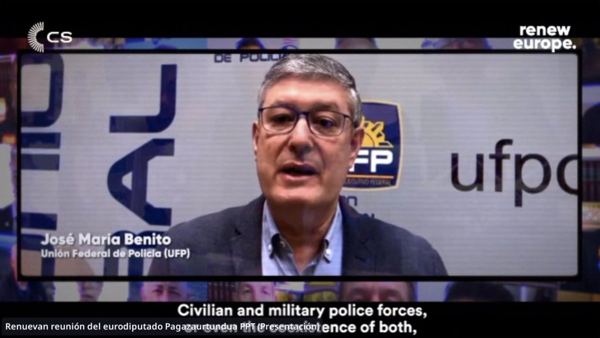 La #UFP, ahora, en la tele circuito del Parlamento Europeo, antes del inicio de la reunión “Fuerzas y Cuerpos de Seguridad en el Siglo XXI”