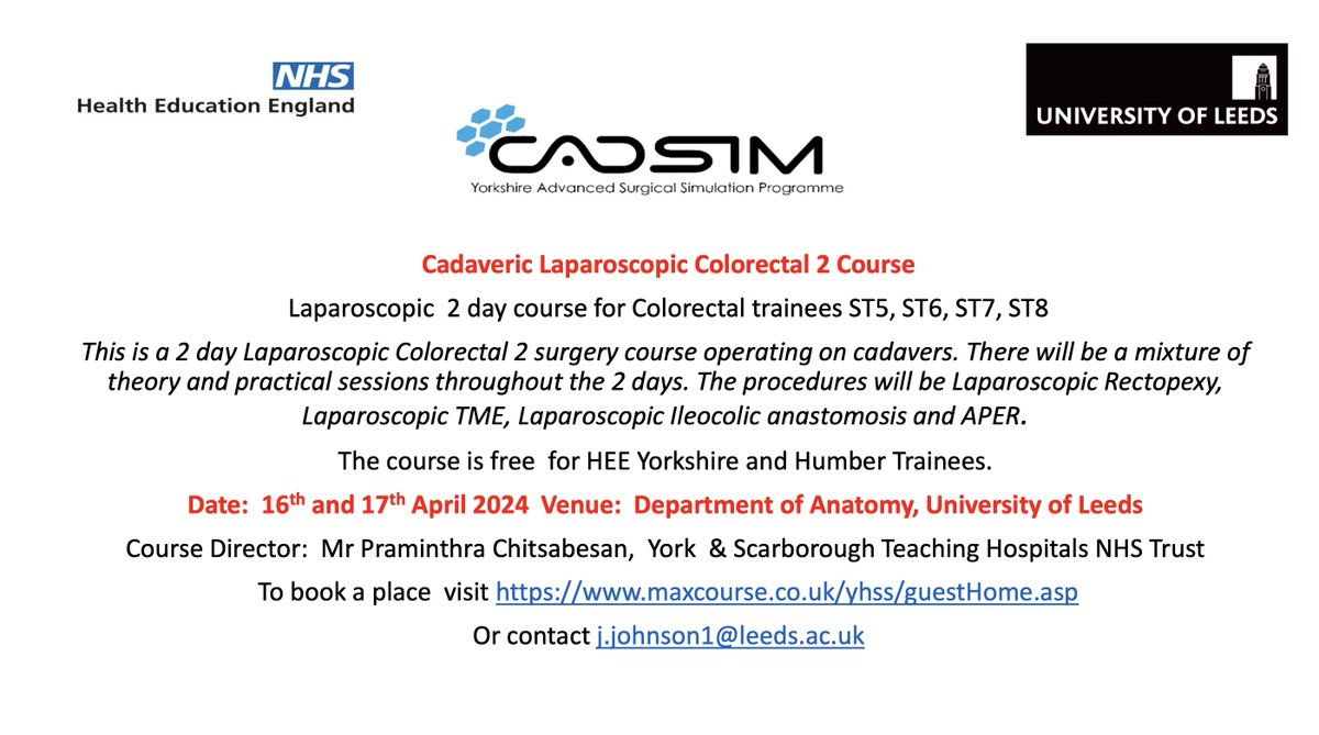 Cadaveric Laparoscopic Colorectal 2 Course by @CADSIM. Excellent program by @yorksurgeon and amazing mentors! @YH_Trainees @NHSE_WTE @NHSHEE_NEY @LeedsHospitals @RCSnews @RCSEd @rcpsglasgow