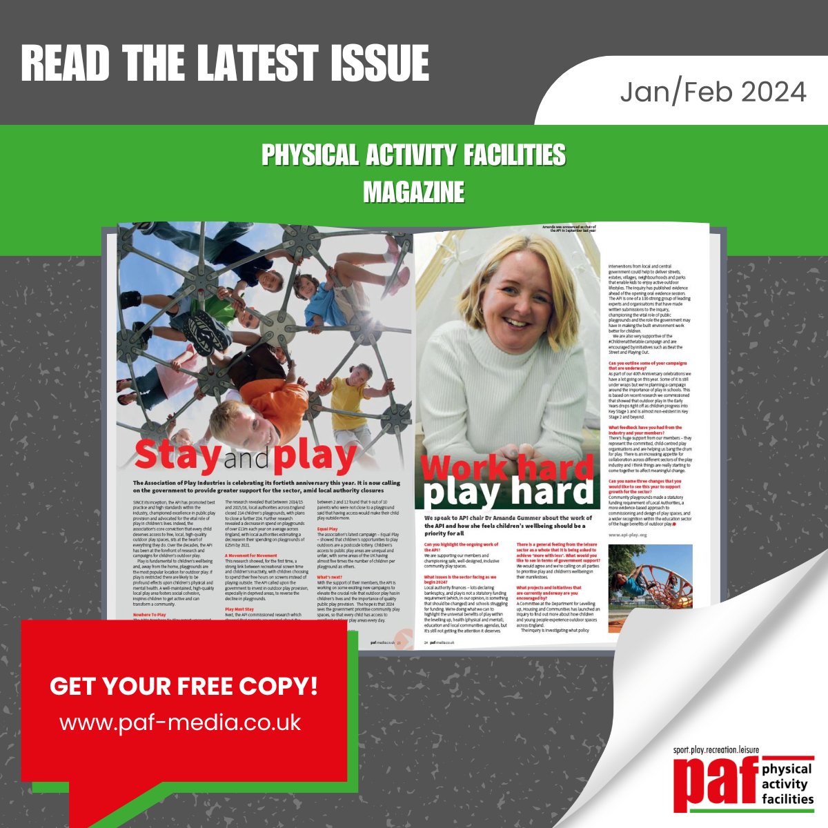 Our Jan/Feb paf magazine is available NOW!

Inside this issue:
- Sparring partners
- Projects
- Q&A
- Meetings & mountains

Read it here: lnkd.in/gZVmjfC8

#PAFmagazine #physicalactivity #facilities #projects  #construction #build #design #exteriordesign #interiordesign