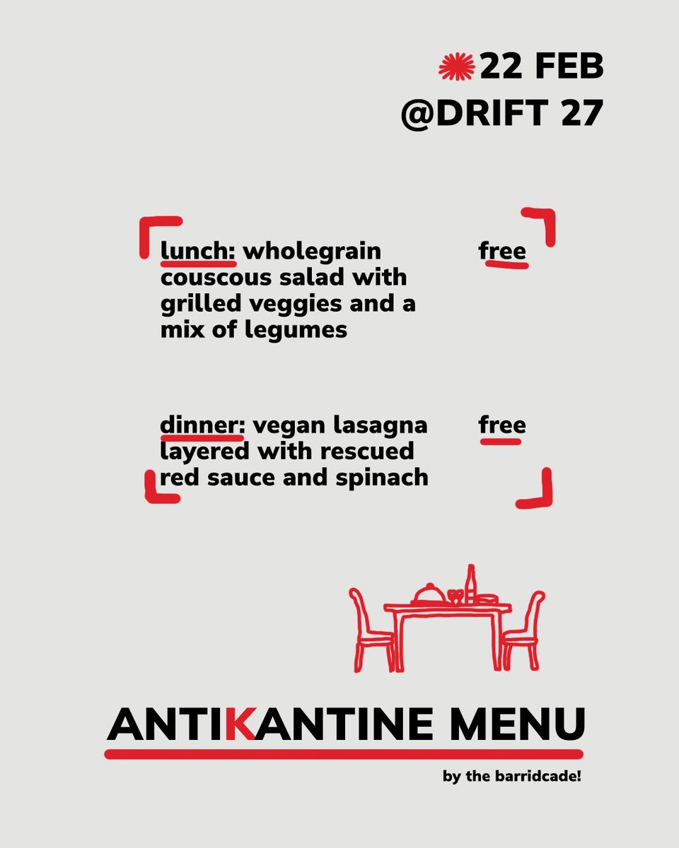 🗣️Tomorrow, from 11h30 onwards, different uni organizations will reclaim the kantine in drift 27. We will hand out free meals and create a space to discuss with all students and staff present what an ideal uni would look like, and show what is being done by different groups.