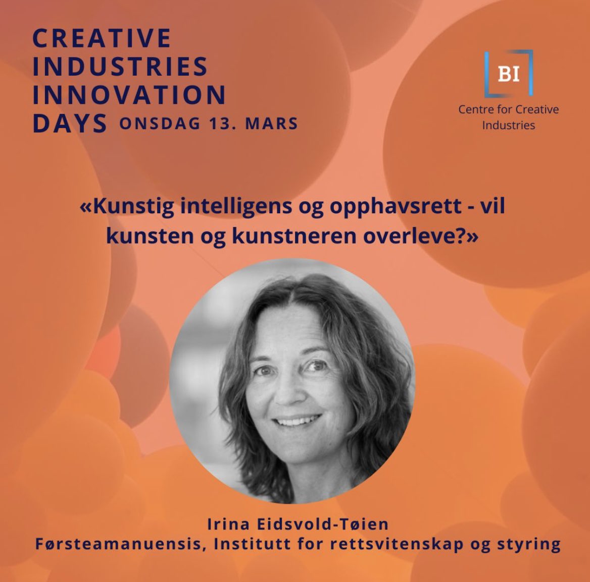 BI Centre for Creative Industries (@bi_cci) on Twitter photo «Kunstig intelligens og opphavsrett - vil kunsten og kunstneren overleve?»
Få med deg <a href="/EidsvoldT/">Irina Eidsvold Tøien</a> sin keynote på årets CIID-konferanse, den 13. mars!
Påmelding her: bi.no/om-bi/kalender… «Kunstig intelligens og opphavsrett - vil kunsten og kunstneren overleve?»
Få med deg <a href="/EidsvoldT/">Irina Eidsvold Tøien</a> sin keynote på årets CIID-konferanse, den 13. mars!
Påmelding her: bi.no/om-bi/kalender…