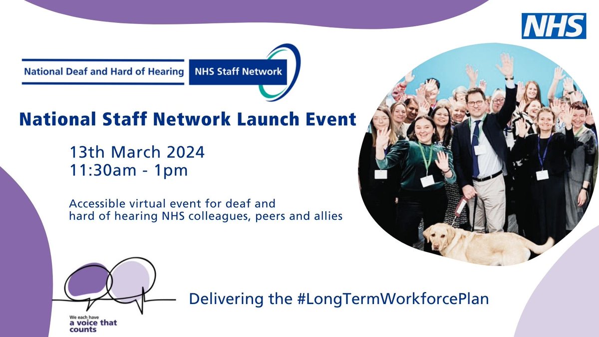 Tickets are live for the National Deaf and Hard of Hearing NHS Staff Network launch ⏩ Improve NHS workplaces for staff and patients with hearing loss ⏩Better understand our diverse workforce ⏩Learn confident allyship events.england.nhs.uk/events/nationa…… #LongTermWorkforcePlan