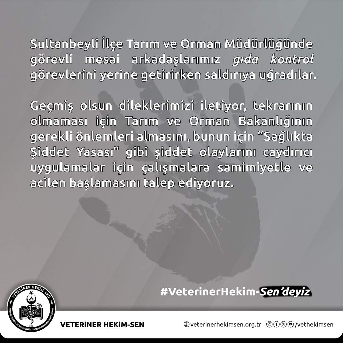 Veteriner Hekim-Sen (@vethekimsen) on Twitter photo 1⃣ Sultanbeyli İlçe Tarım ve Orman Müdürlüğünde görevli mesai arkadaşlarımız gıda kontrol görevlerini yerine getirirken saldırıya uğradılar. Geçmiş olsun dileklerimizi iletiyoruz.
<a href="/TCTarim/">T.C. Tarım ve Orman Bakanlığı</a> @tr_gkgm <a href="/isttarimorman/">İstanbul İl Tarım ve Orman Müdürlüğü</a> <a href="/TC_istanbul/">TC İstanbul Valiliği</a> @ibrahimyumakli_tr 1⃣ Sultanbeyli İlçe Tarım ve Orman Müdürlüğünde görevli mesai arkadaşlarımız gıda kontrol görevlerini yerine getirirken saldırıya uğradılar. Geçmiş olsun dileklerimizi iletiyoruz.
<a href="/TCTarim/">T.C. Tarım ve Orman Bakanlığı</a> @tr_gkgm <a href="/isttarimorman/">İstanbul İl Tarım ve Orman Müdürlüğü</a> <a href="/TC_istanbul/">TC İstanbul Valiliği</a> @ibrahimyumakli_tr
