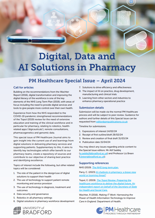 Professor Liz Breen (@lizbreen14) on Twitter photo Are you conducting research examining the use/benefit of digital solutions in pharmacy? If the answer is yes, then why not publish these exciting developments with <a href="/pharman/">PM Healthcare</a> and share with your peers. More information is here 👇 Are you conducting research examining the use/benefit of digital solutions in pharmacy? If the answer is yes, then why not publish these exciting developments with <a href="/pharman/">PM Healthcare</a> and share with your peers. More information is here 👇