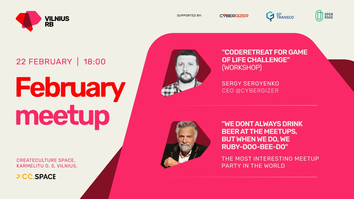 vilniusrb's tweet photo. Who is going to join our Coderetreat with @sergyenko tomorrow?
We'll have some coding fun and beer at the new location.
Please like and share!
See details and register here: https://t.co/OvWaDatscs
#vilniusrb #ruby #rails #coderetreat #meetups #Vilnius https://t.co/1Lqkxww8Xi