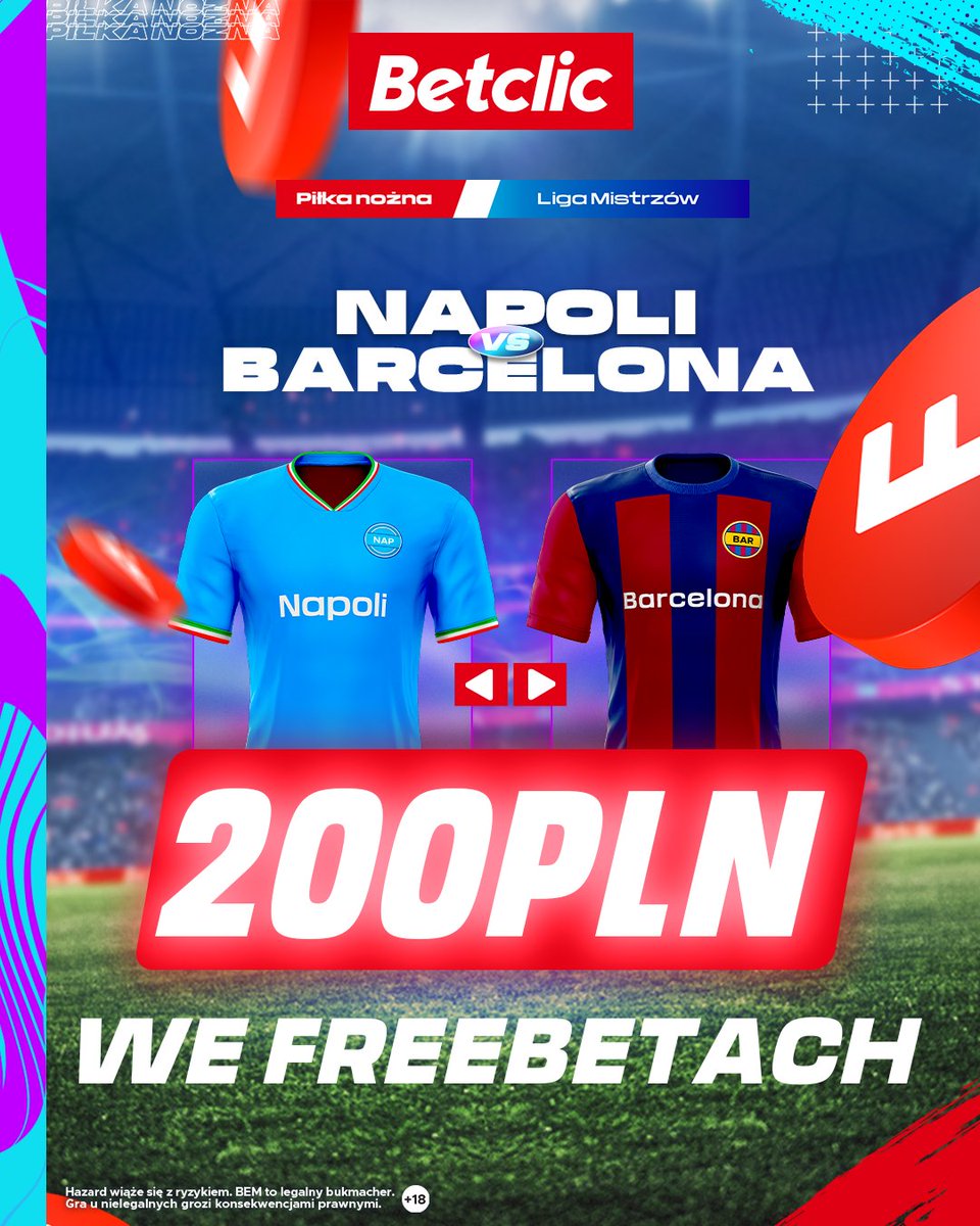 BetclicPolska's tweet photo. 🚨KONKURS🚨

💰Do wygrania: 2x100 zł we freebetach 🤑

Zasady: 
1⃣Obserwuj  @BetclicPolska  
2⃣Retweet 
3⃣Wytypuj dokładny wynik meczu Napoli - Barcelona i strzelca pierwszego gola + dodaj #KonkursBetclic 
4⃣ Podaj login  

‼️Czas do 21:00. Konkurs dla osób pełnoletnich. https://t.co/yyoULRXlgc