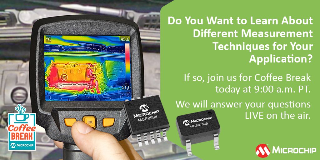 MicrochipTech's tweet image. Learn how to evaluate different measurement techniques. Join us for Coffee Break today at 9:00 a.m. PT: mchp.us/3Ur8EdR. #Temperature #Measurement #TemperatureSensors #Automotive #Industrial #Energy