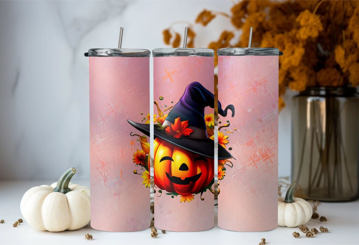 Halloween pumpkin witch, 20oz and 30oz skinny and tapered tumbler wraps, sublimation PNG, Digital Download, Commercial Use tuppu.net/f3dc7917 #PaperlessPrettiesArt #Etsy #BlackPumpkin