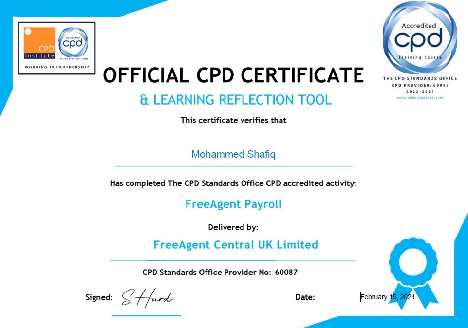 FreeAgent Payroll
Integrity Accountancy services is proud to announce that we've obtained our FreeAgent Payroll Certificate. This means we're fully equipped to handle your payroll needs with precision and efficiency, helping your business grow with our services.