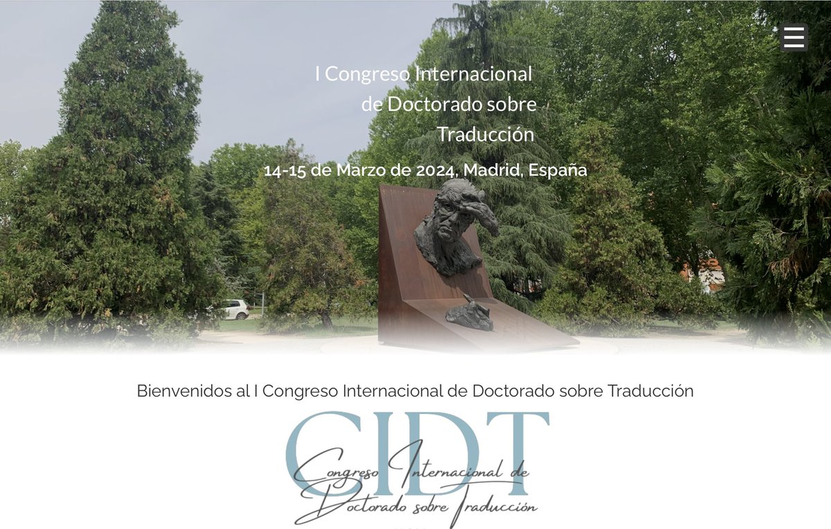 I Congreso Internacional de Doctorado sobre Traducción
Madrid🇪🇸: <a href="/FilologiaUCM/">Facultad de Filología de la UCM</a> <a href="/TeI__UCM/">Grado de Traducción e Interpretación, UCM</a> <a href="/unicomplutense/">Complutense</a>, 14 y 15 de marzo
Info: ucmcidt.github.io