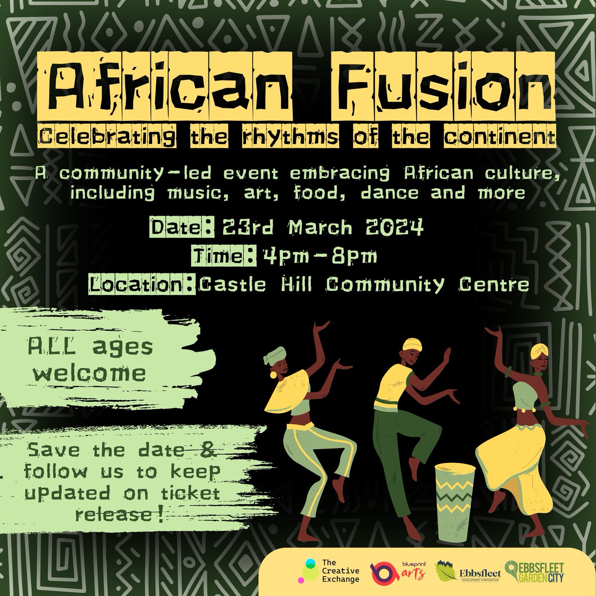 SAVE THE DATE 🎫 African Fusion, celebrating the rhythms of the continent Check out this amazing event coming to Ebbsfleet in March. Tickets released soon 🎉